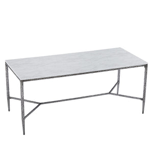 English Elm 6-seater Faux Marble Dining Table with Hammered Iron Brass Accent Legs Modern Loft Forged Pewter N771P392428Y