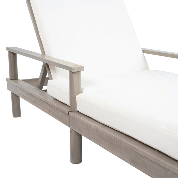 English Elm Trexm Acacia Wood Outdoor Chaise Lounge Recliner with Thick Cushions for Patio Pool Beige,Gray N715P423341E