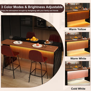 English Elm 63-Inch Modern Kitchen Island Set With 4 Bar Stools, Black Marble Surface & Led Lighting For Dining W2699S00067