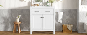 English Elm 30-inch Modern Bathroom Vanity with Ceramic Sink, Gold Accents, Solid Wood Frame, Soft-Close Doors and Ample Storage White WF324045AAK