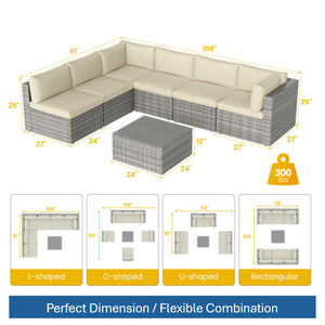 English Elm 7-piece Outdoor Modular Sectional Pe Wicker Patio Set with Tempered Glass Coffee Table Beige+Brown B082S00063