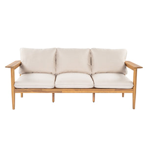 English Elm Terassi Solid Acacia Wood Patio Sofa with Teak Finish and Beige Cushioned Seating N775P370352T