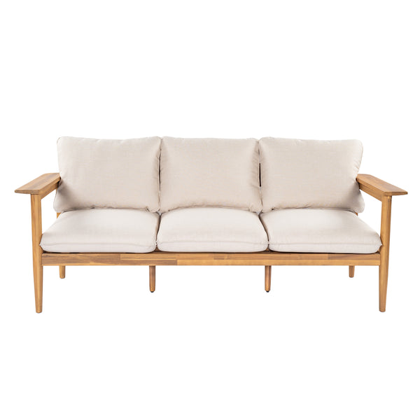 English Elm Terassi Solid Acacia Wood Patio Sofa with Teak Finish and Beige Cushioned Seating N775P370352T
