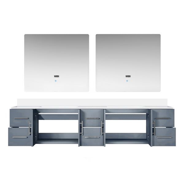 English Elm Dark Grey Double Bath Vanity 84" W x 22" D with Cultured Marble Top, Soft-Close Storage & LED Mirrors B2731S00888