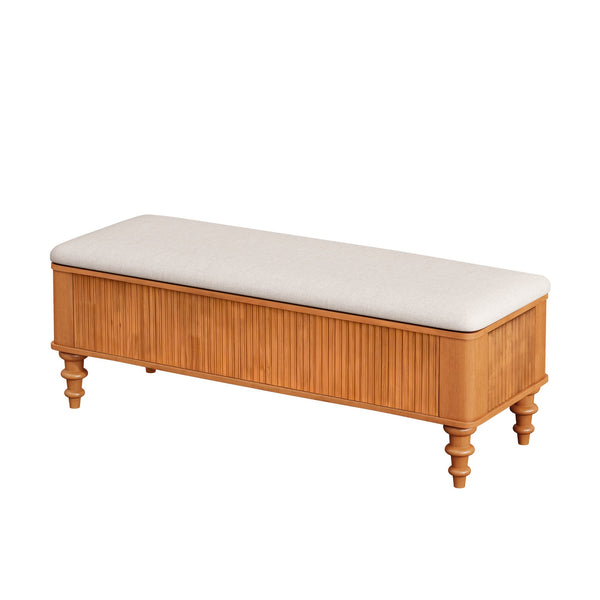 English Elm 50.8-inch Linen Upholstered Storage Bench Rubberwood Frame Lift Top Bedroom Entryway W1716P409897