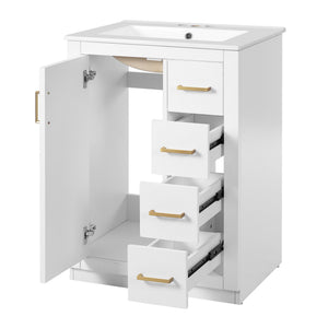 English Elm 24" Modern Bathroom Vanity With Integrated Sink, Soft-Close Drawers, Stylish Gold Hardware Finish N710P341038K