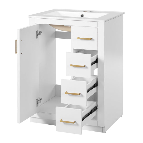 English Elm 24" Modern Bathroom Vanity With Integrated Sink, Soft-Close Drawers, Stylish Gold Hardware Finish N710P341038K