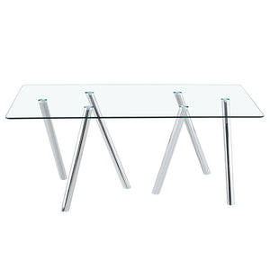 English Elm Tempered Glass 9 Piece Rectangular Dining Set Seating Eight with Chrome Sled Chairs Silver,White W3875S00051