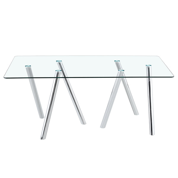 English Elm Tempered Glass 9 Piece Rectangular Dining Set Seating Eight with Chrome Sled Chairs Silver,White W3875S00051