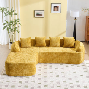 English Elm Yellow Chenille L-Shaped Sofa – Stylish, Space-Saving Comfort With 4 Throw Pillows For Any Room W3612S00019-GIGA