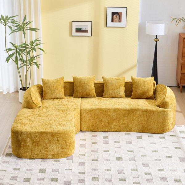 English Elm Yellow Chenille L-Shaped Sofa – Stylish, Space-Saving Comfort With 4 Throw Pillows For Any Room W3612S00019-GIGA