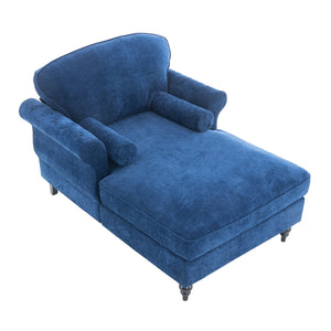 English Elm [New] Oversized Chaise Lounge Indoor Chenille Sleeper Recliner Armchair with Wide Foam Seat & Pillows Blue W2363S00084