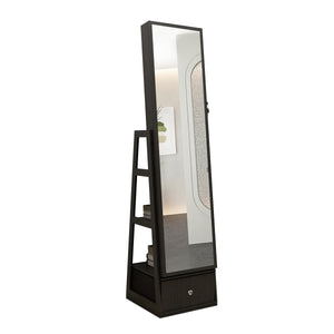 English Elm 360°swivel Jewelry Armoire with Led Lit Interior Full Length Mirror and Locking Drawers W3406P411294