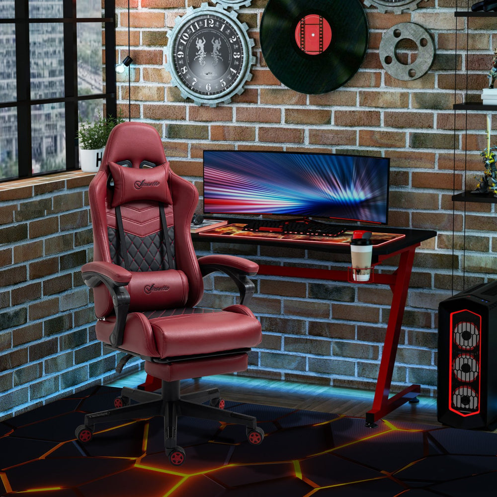 English Elm Vinsetto Ergonomic Racing Gaming Chair Diamond PU Leather High Back Recliner with Footrest, Red W2225P173918