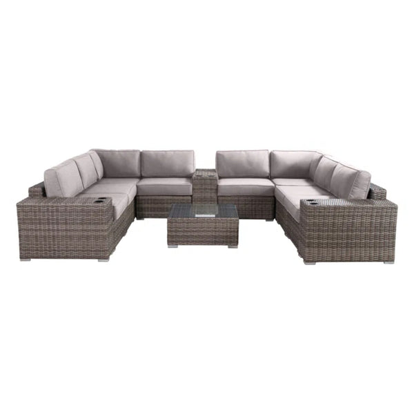 English Elm Fully Assembled 12-Piece Rattan Wicker Patio Seating Set With Plush Cushions & Coffee Table B120S00136