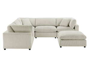 English Elm Chelsea Modular 6-Piece Sectional - Plush Beige Seating With Versatile Ottoman & Family-Friendly Design B050S00014