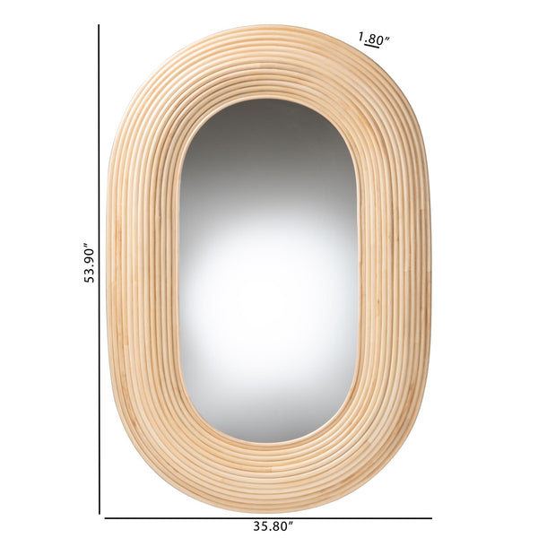 English Elm Modern Rattan Oval Wall Mirror Handcrafted Bohemian Decor for Entryways and Living Rooms B2750P420398