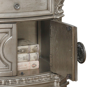 English Elm Antique Silver Champagne Nightstand with Felt-Lined Drawer & Cabinet Storage, Vintage Charm Design B062P189073