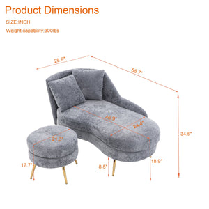 English Elm 58'' Chenille Chaise Lounge with Footstool Pocket Spring Comfort for Bedroom Living Room W2363S00089