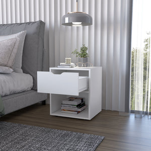 English Elm FM Elliott Nightstand White with Drawer & Open Shelf, Modern Particle Board Design, Durable Storage B128P321064