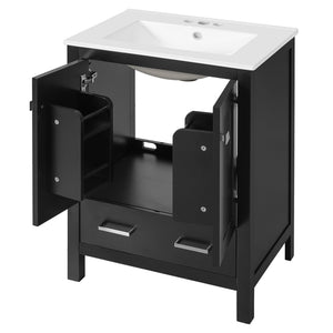 English Elm 24-inch Modern Bathroom Vanity with Ceramic Sink, Soft-Close Doors, Drawer Divider & Ample Storage Black N729P299440B