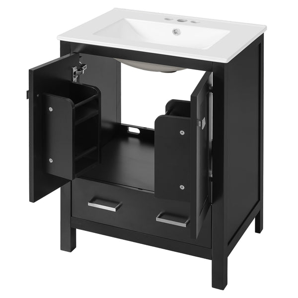 English Elm 24-inch Modern Bathroom Vanity with Ceramic Sink, Soft-Close Doors, Drawer Divider & Ample Storage Black N729P299440B
