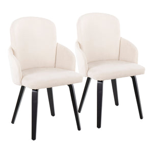 English Elm Dahlia Contemporary Dining Chair Set Of 2 In Black Wood & Cream Fabric With Chrome Accent Elegance B202S01207