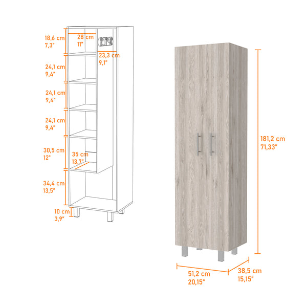English Elm Norway Multicolor Broom Closet Pantry Wardrobe - 71.3" Tall, Five Shelves, Double Doors, Sturdy Legs B128S00106