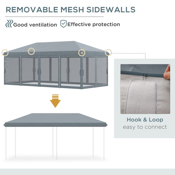 English Elm Outsunny 10' X 20' Heavy-Duty Pop Up Canopy Tent With Mesh, Instant Shade For Outdoor Events & Parties W2225P174283-GIGA