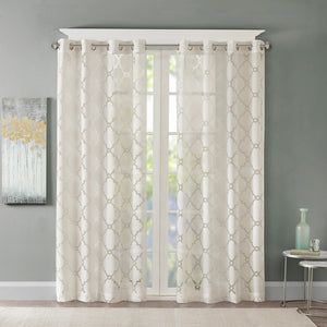 JLA Home Madison Park - Fretwork Burnout Sheer Panel with Grommet Top for Soft Light Diffusion and Layering Elegance Ivory MP40-3776