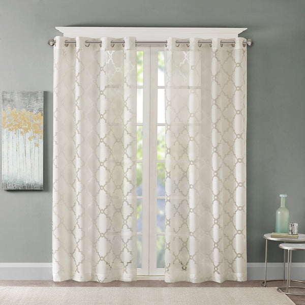JLA Home Madison Park - Fretwork Burnout Sheer Panel with Grommet Top for Soft Light Diffusion and Layering Elegance Ivory MP40-3776