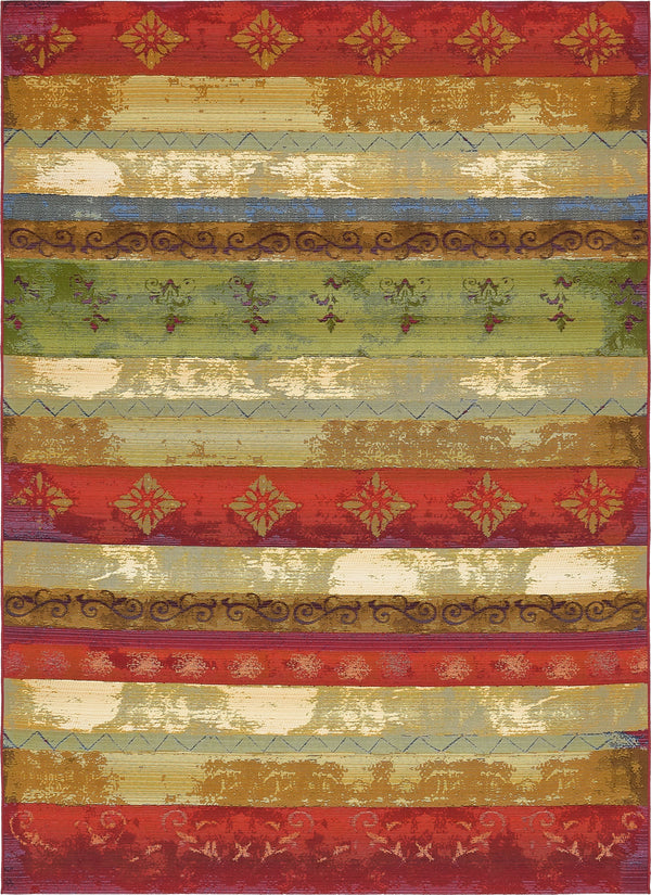 Unique Loom Outdoor Modern Traditional Machine Made Geometric Rug Multi, Gold/Ivory/Light Blue/Red/Orange 8' 0" x 11' 4"