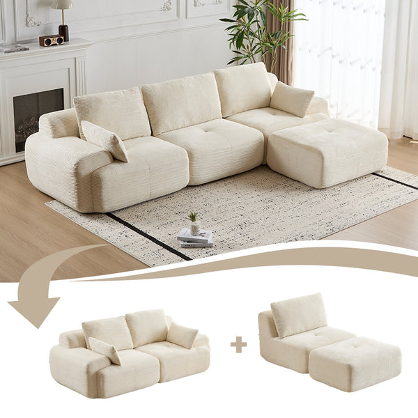 English Elm Modern Memory Foam Compressed Sofa — Pet-Friendly Corduroy Modular Sectional, Cloud-Like Comfort, No Assembly Beige W3723S00013