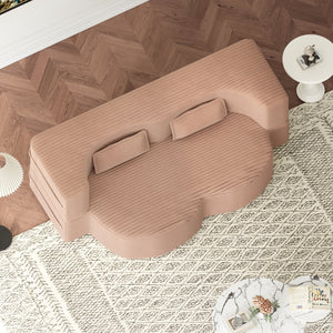 English Elm Modern Full Size Folding Sofa Bed with Plush Corduroy, 2 Pillows, 15" Foam Mattress, No Assembly Required Pink W1885P347085