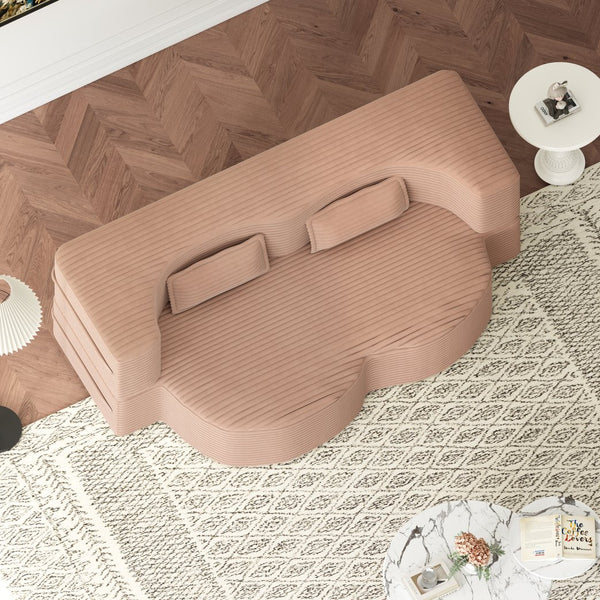 English Elm Modern Full Size Folding Sofa Bed with Plush Corduroy, 2 Pillows, 15" Foam Mattress, No Assembly Required Pink W1885P347085