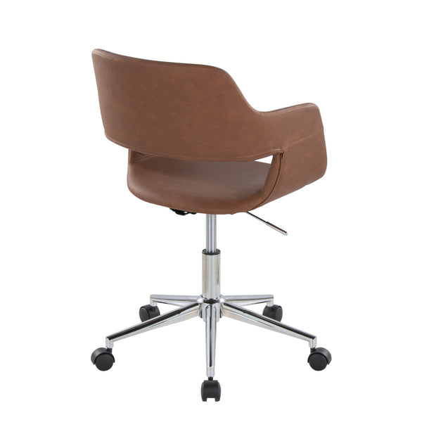 English Elm Margarite Contemporary Task Chair: Chrome & Brown Faux Leather Ergonomic Office Seating Solution B202P223920