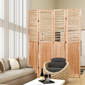 English Elm 55.2'' W X 65'' H Solid Wood Folding Room Divider – Stylish Privacy, Natural Finish, Versatile Design B205P241660