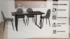 English Elm 59" Industrial Dining Set with Suede Chairs Matte Metal Base Mdf Table Seats Four Black+Grey W2189S00939