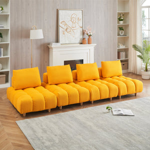 English Elm 120 Plush Teddy Sofa 120" Long Spacious 4-Seater with Solid Wood Frame, Spring Cushion Comfort Yellow W1658S00068