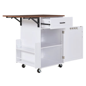 English Elm K&k Farmhouse Rolling Kitchen Cart with Drop Leaf Drawer Open Rack Lockable Wheels White N707P404539W