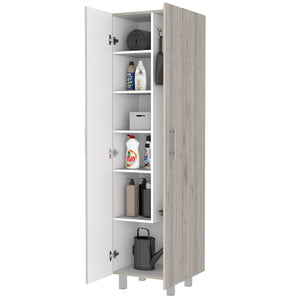 English Elm Norway Multicolor Broom Closet Pantry Wardrobe - 71.3" Tall, Five Shelves, Double Doors, Sturdy Legs B128S00106