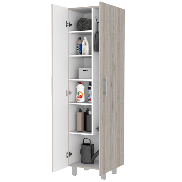 English Elm Norway Multicolor Broom Closet Pantry Wardrobe - 71.3" Tall, Five Shelves, Double Doors, Sturdy Legs B128S00106
