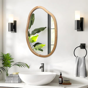 English Elm Irregular Asymmetrical Wall Mirror 32x22 Antique Natural Wood Frame Wavy Accent for Bright Modern Spaces W2295P290654