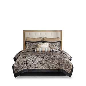JLA Home Madison Park - 12 Elegant Jacquard Paisley 12-Piece Comforter Set with Reversible Comforter and 100% Cotton Sheets Black MP10-334