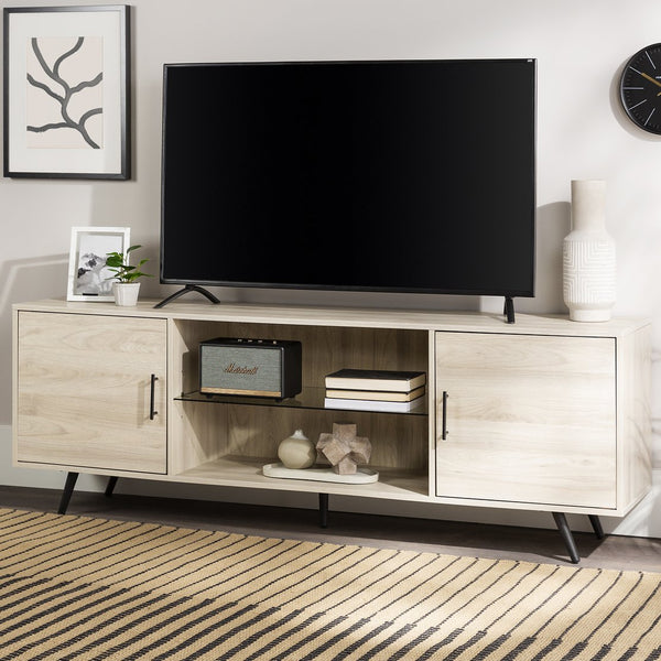 English Elm Walker Edison - Mid-Century 70" TV Stand for 80" TVs — Birch MDF Console with Glass Shelf, Soft-Close Doors, Cable Management B185P169366