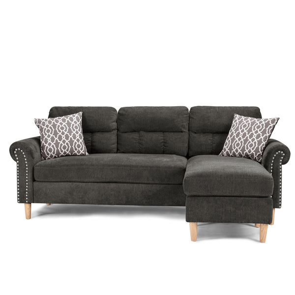 English Elm Reversible Tufted Velvet Sectional Sofa with Reversible Chaise, Nailhead Trim and Accent Pillows Slate 34 L x 88 W x 23 H B089P389528
