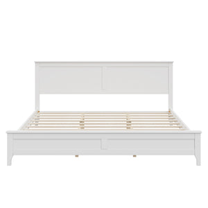 English Elm Modern White Solid Wood King Platform Bed with Elegant Slat Headboard, Pine/MDF, 650LB Capacity N701P300990K