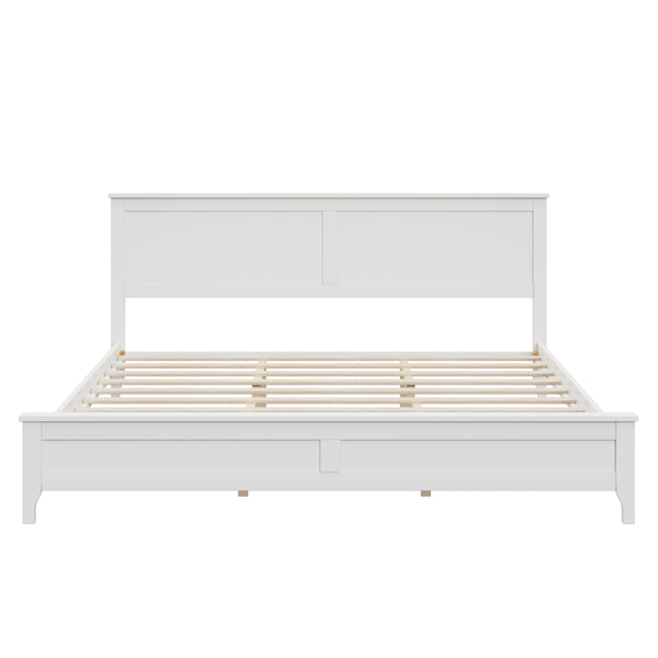 English Elm Modern White Solid Wood King Platform Bed with Elegant Slat Headboard, Pine/MDF, 650LB Capacity N701P300990K
