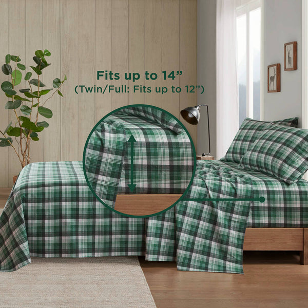 English Elm 4 Pcs Cozy Green Plaid Full Sheet Set – Soft 100% Cotton Flannel For Warmth & Everyday Comfort B035P319784