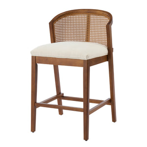 English Elm Christopher Knight Home® - Tatti Plush Padded Counter Stool Set of 2 with Rattan-Accented Curved Back and Wood Frame, Cozy Beige,Walnut N775P271407W